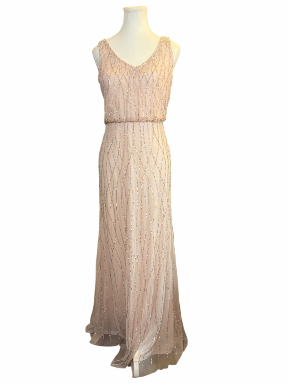 Adrianna Papell Blush Pink Silver Sequin Beaded Evening Gown Dress Size 0 - Picture 3 of 10